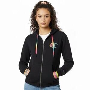 Champion Gradient Logo Jacket  Womens L Black Rainbow Colorful Athleisure‎ Retro